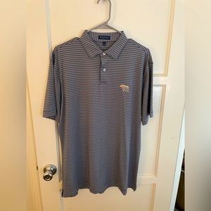Peter Millar Stripe Polo - Navy/Tan (L)